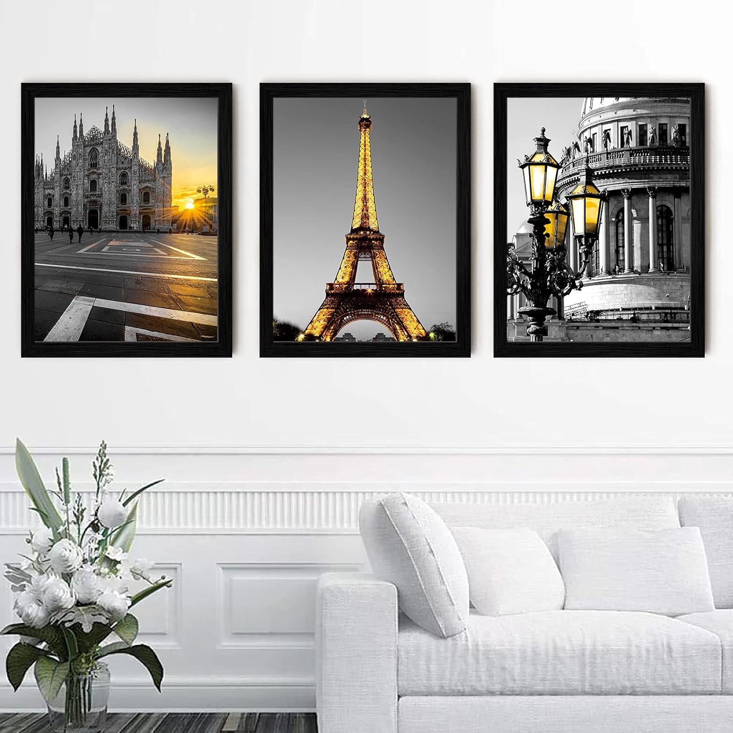 Framed Paris Wall Art Set of 3-12 X 16 Inch Black White Eiffel Tower Pictures for Bedroom & Living Room Decor | Modern Trendy Parisian Themed Wall Decor