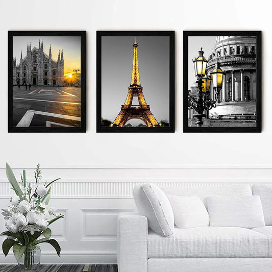 Framed Paris Wall Art Set of 3-12 X 16 Inch Black White Eiffel Tower Pictures for Bedroom & Living Room Decor | Modern Trendy Parisian Themed Wall Decor