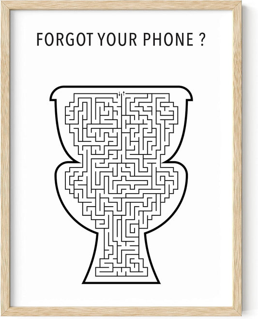 Funny Bathroom Wall Art | Toilet Humor Poster, Beige Framed Guest Bathroom Sign, Funny Decor | 12"X16"