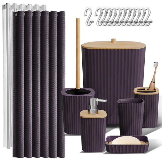 20 Piece Bamboo Bathroom Sets, Purple Bathroom Accessories Sets for Minimalistic Bathroom Décor