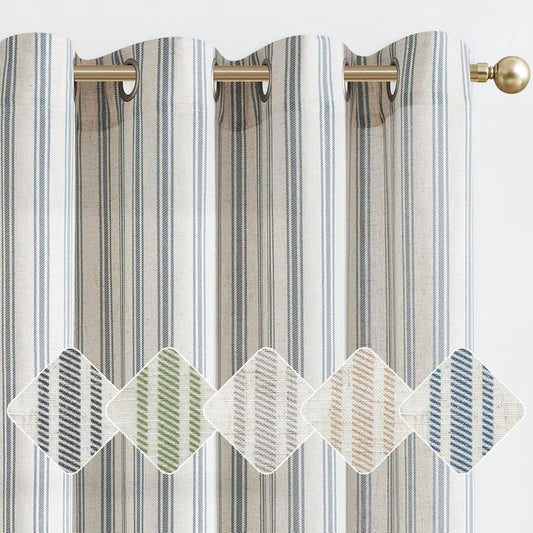 Blue Striped Curtains Linen Farmhouse Living Room Curtains Ticking Stripe Curtains Rustic Pinstripe Curtains Grommet 2 Panels 50" X 63"
