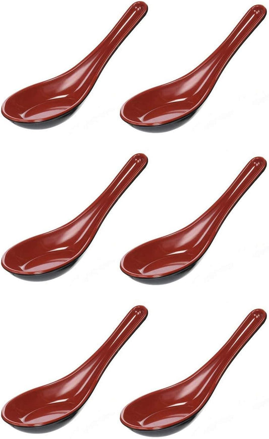 , Soup Spoons Asian Japanese Chinese Wonton Soba Rice Pho Ramen Noodle Soup Spoons, Black/Red (3, 5.5 Inch)