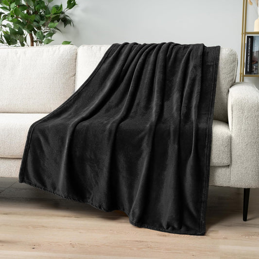 Black Fleece Throw Blanket for Couch Twin Size, Super Soft Fuzzy Flannel Throw for Sofa, Luxury Plush Microfiber Blanket Twin Bed, Home Decorative Velvet Gift Blanket, 60X80