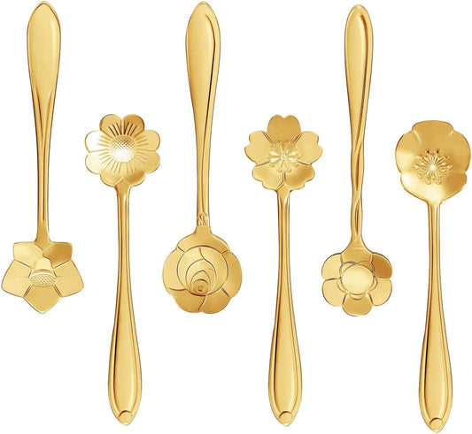 Stainless Steel Creative Flower Coffee Spoon Soup Spoons Sugar Spoons, Ice-Cream Tea Stirring Spoons 4.8 Inches Retro Dessert Demitasse Espresso Spoons Cutlery Kitchen Tableware-Set of 12