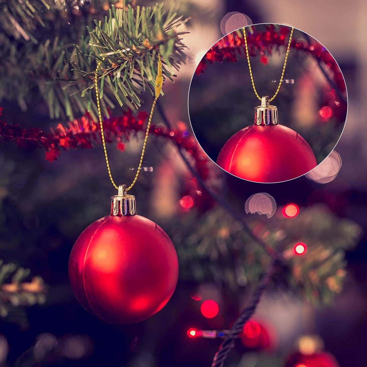 Christmas Ornaments Hanger String 200Pcs Gold Ribbon Ornament Hook Ropes Precut String with Snaps Locking for Xmas Ornament Hanging Decorations