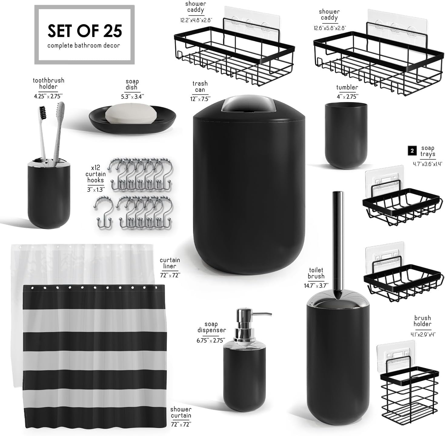 Clara Clark Bathroom Accessories Set - Bathroom Set with Adhesive Corner Shower
