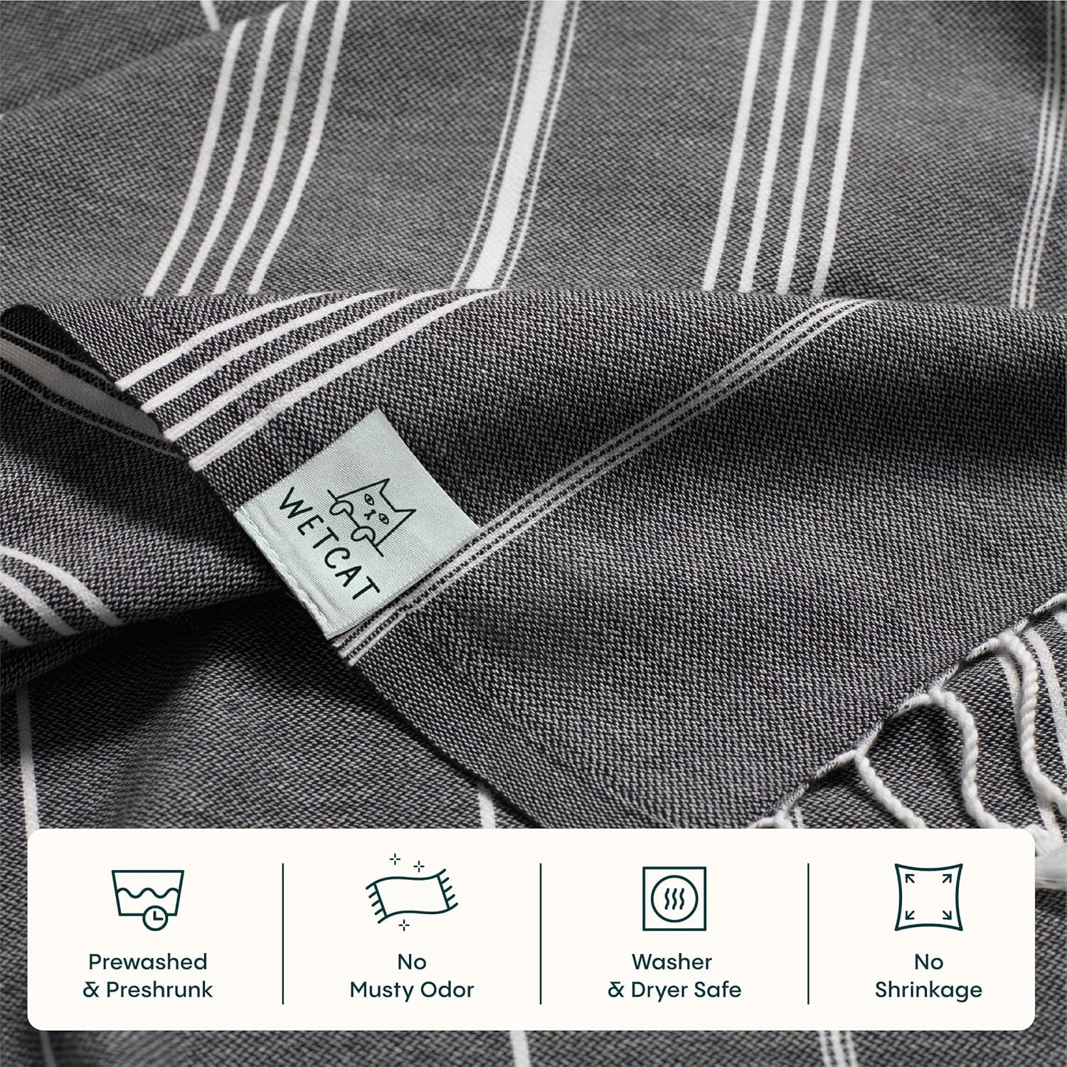 Turkish Beach Towel Oversized (38"X71") 100% Turkish Cotton, Made in Turkey - Sand Free, Extra Large, Ultra Soft, Quick Drying, Compact & Lightweight for Travel - Black