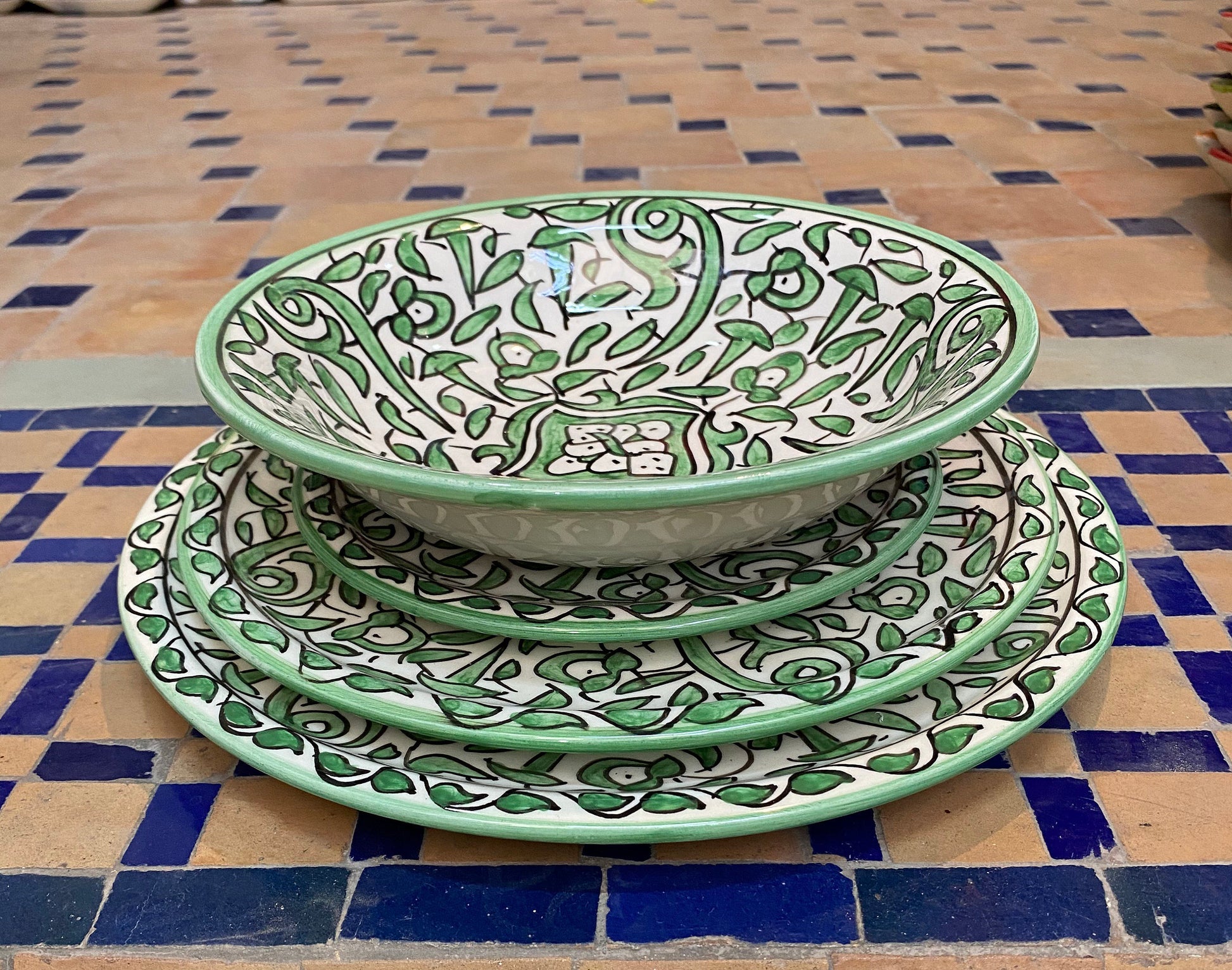 Handmade and Hand-Painted Moroccan Ceramic Plate, Moroccan Handmade Ceramic Dinner Dish / Dessert Plate / Soups Bowls